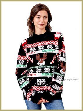 Unisex Funny Christmas Sweater Knit Pullover Crew Neck Long Sleeve Holiday